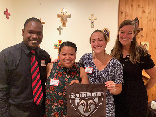 St. Bonaventure alumni serving with Franciscan Mission Service are (from left) Mari Snyder (overseas lay missioner on the U.S.-Mexico border), Victoria Wangler (DC Service Corps volunteer), Lauren Barry (DC Service Corps volunteer), and Joshua Maxey (former DC Service Corps volunteer and current FMS board member). 